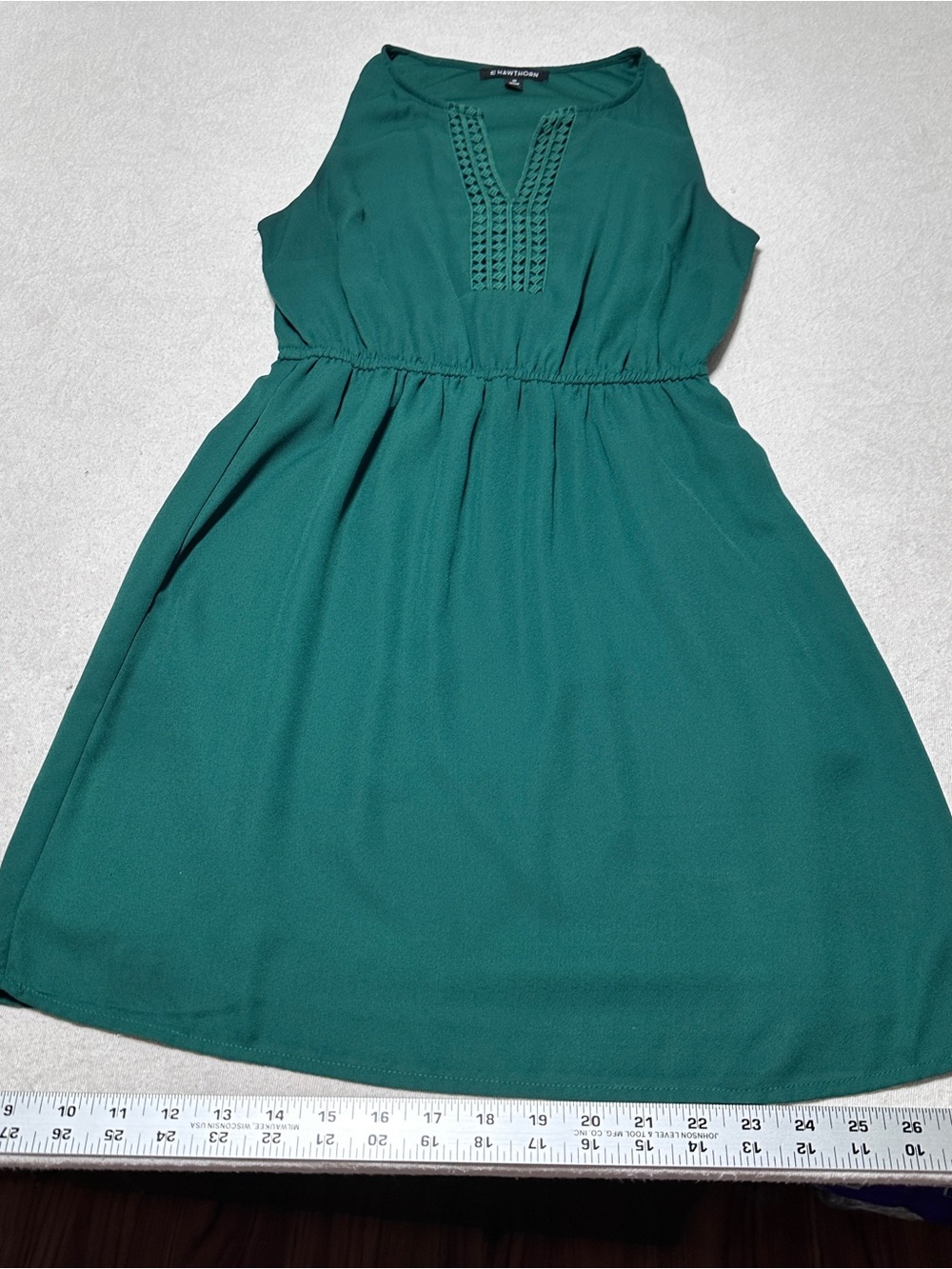 41 Hawthorn Emerald Green Sleeveless Dress with Crochet Yoke
